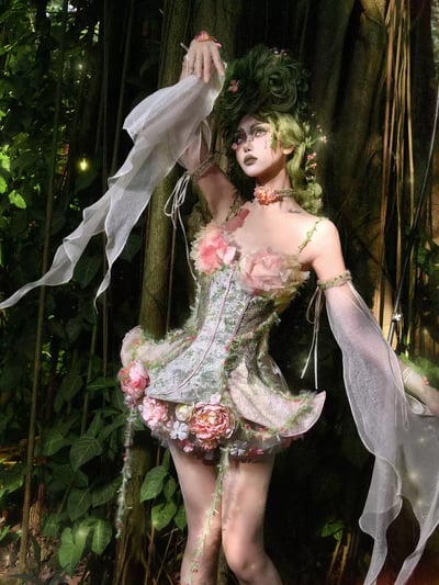 Forest Spirit Floral Boned Corset Dress