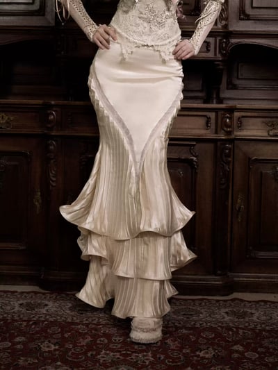 Cupid's Verse Satin Pleated Mermaid Skirt