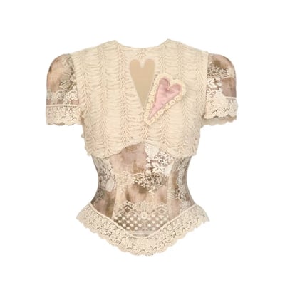 Cupid's Verse Lace Heart-Cutout Romantic Top