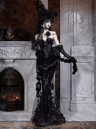 Day of Mourning Beaded Embroidered Mermaid Gown