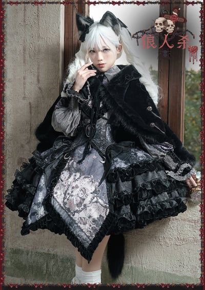 Werewolf — Black Fur Cape with Hood and Tail
