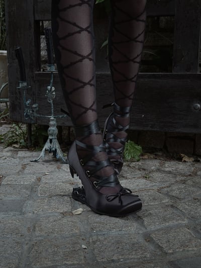 Gothic Fang-Heel Lace-Up Satin Heels
