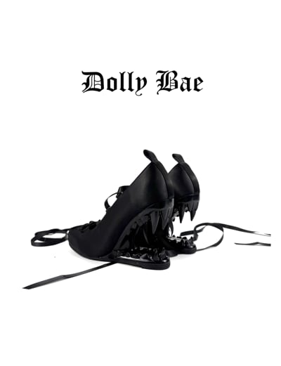 Gothic Fang-Heel Lace-Up Satin Heels