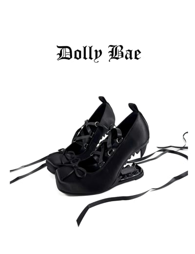 Gothic Fang-Heel Lace-Up Satin Heels