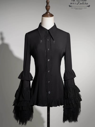 Spider Feather Lace Hime-Sleeve Blouse