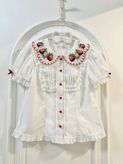 Strawberry Embroidered Peter Pan Collar Blouse