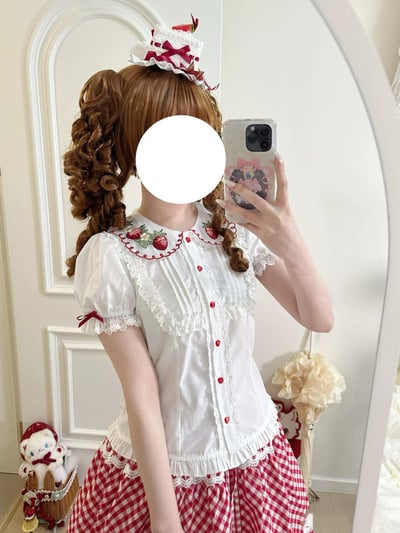 Strawberry Embroidered Peter Pan Collar Blouse